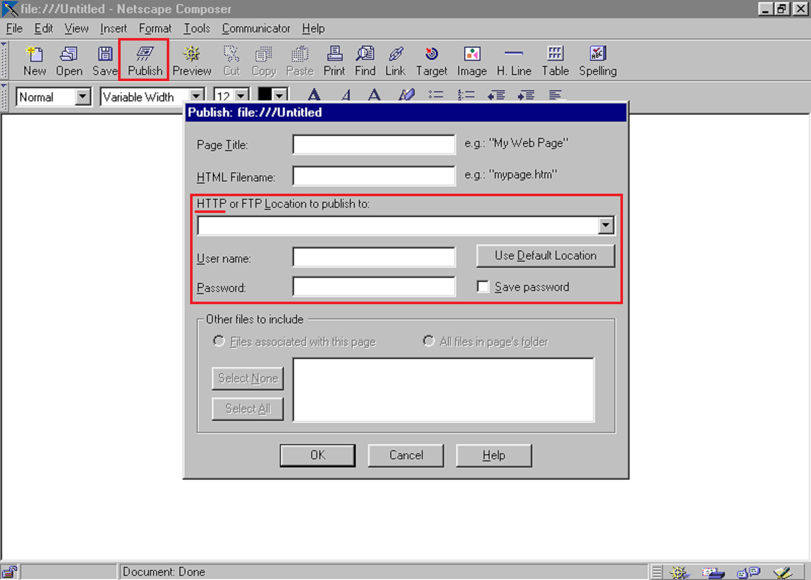 Screenshot of Composer in Netscape 4